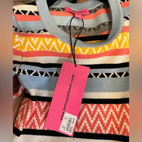 NWT Betsey Johnson midi knit striped multicolor dress ruffle trim - Picture 3 of 6